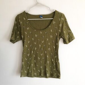 Old Navy Green Floral Print Short Sleeved Shirt, Size L